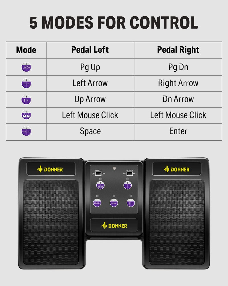 Donner Wireless Page Turner Pedal for Digital Devices (Black) - donner music au