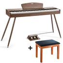 Donner DDP-80 Digital Piano 88 Key Weighted Keyboard Walnut Wood Color And Pedal