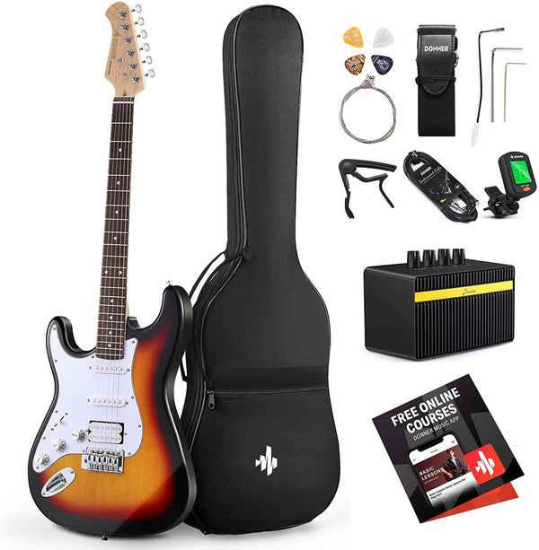 Donner DST-100SL Left Handed 39 Inch Solid Body S-S-H Pickups Electric Guitar Kit with Amplifier